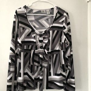Worthington Blouse Black white gray X Large
